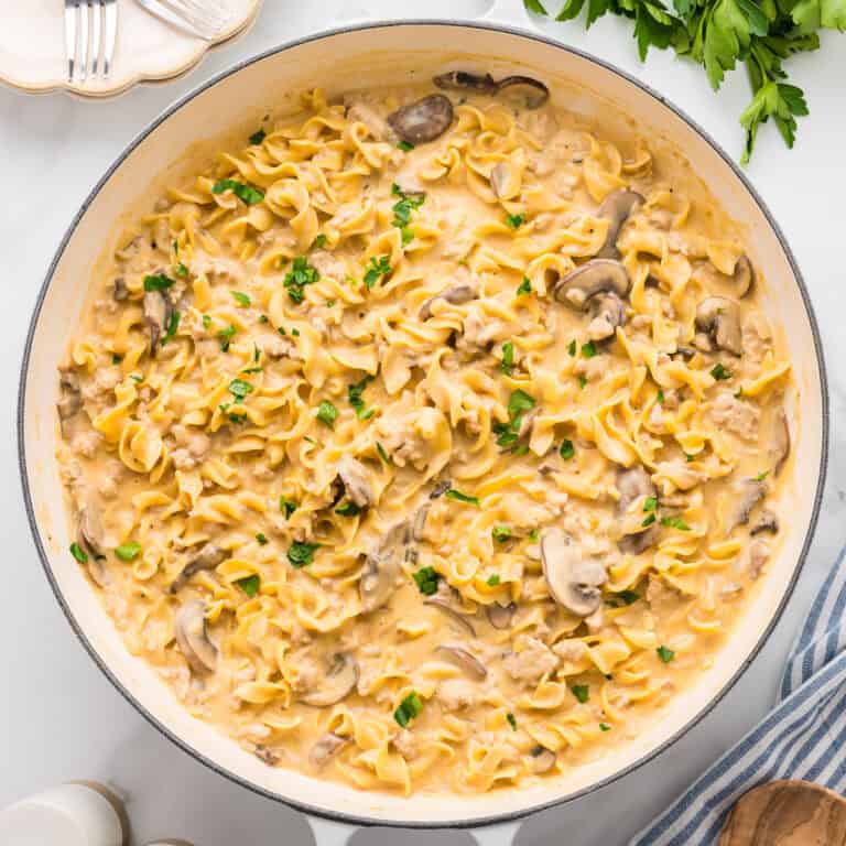 One Pot Ground Chicken Stroganoff